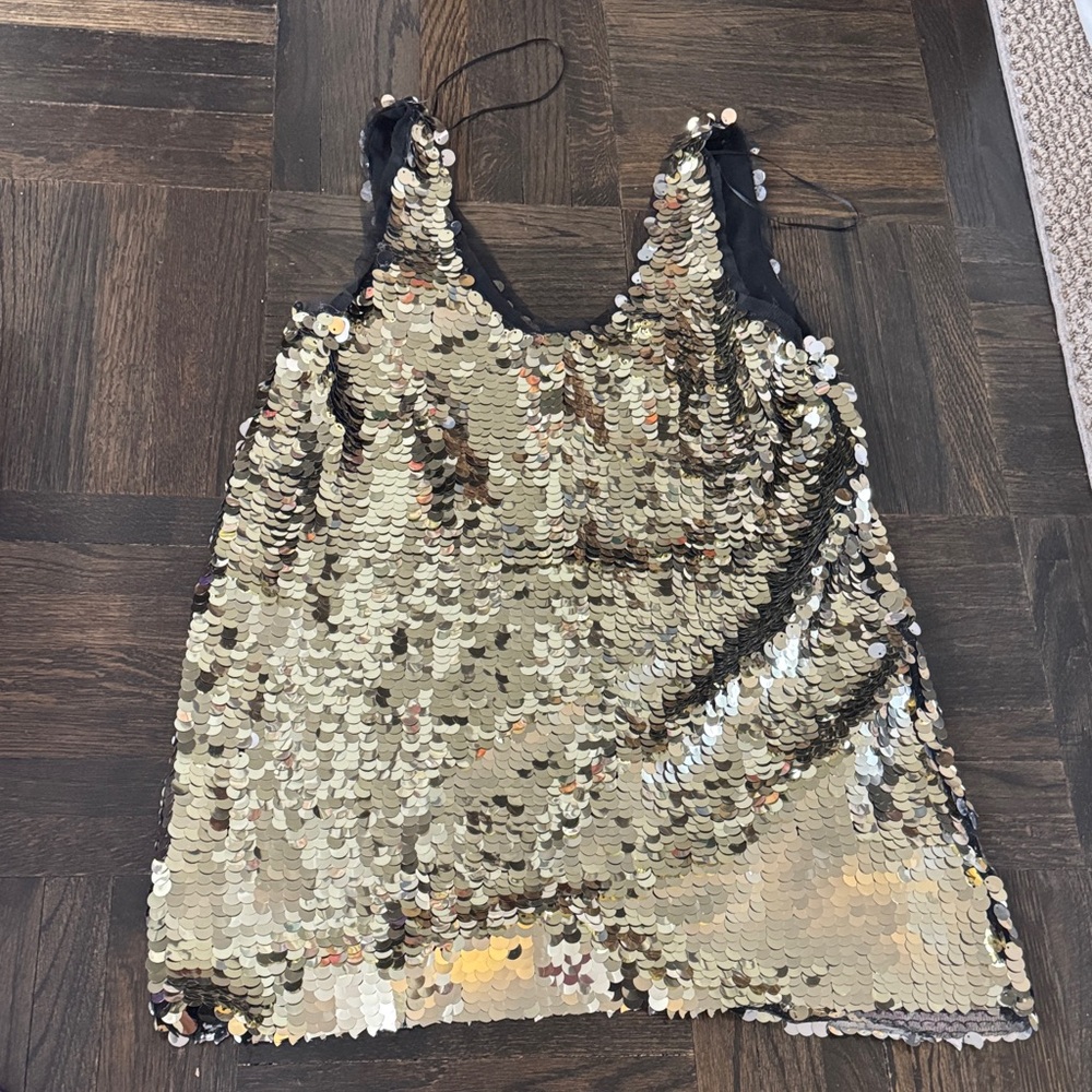 BRAND NEW with Tag ZARA Gold Sequin Sleeveless Mini DRESS - SIZE SMALL
